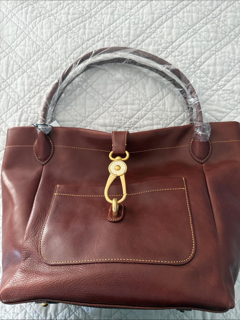 Dooney & Bourke Logo Lock Tote - Ginger with Red Interior - NWT
